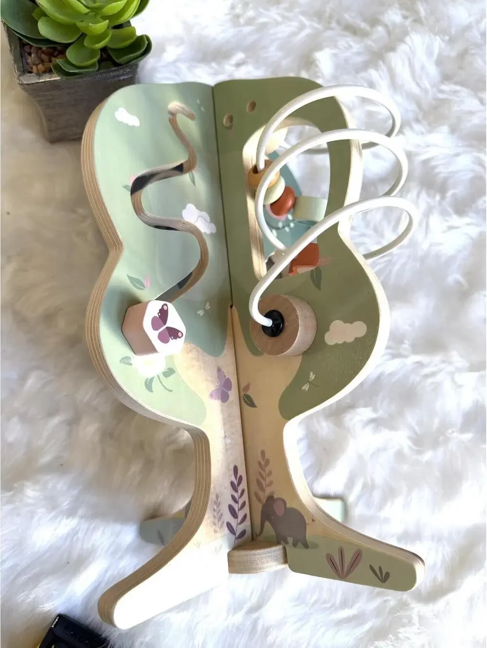 Wooden Tree-Shaped Activity Toy with Bead Maze, Gears and Clock